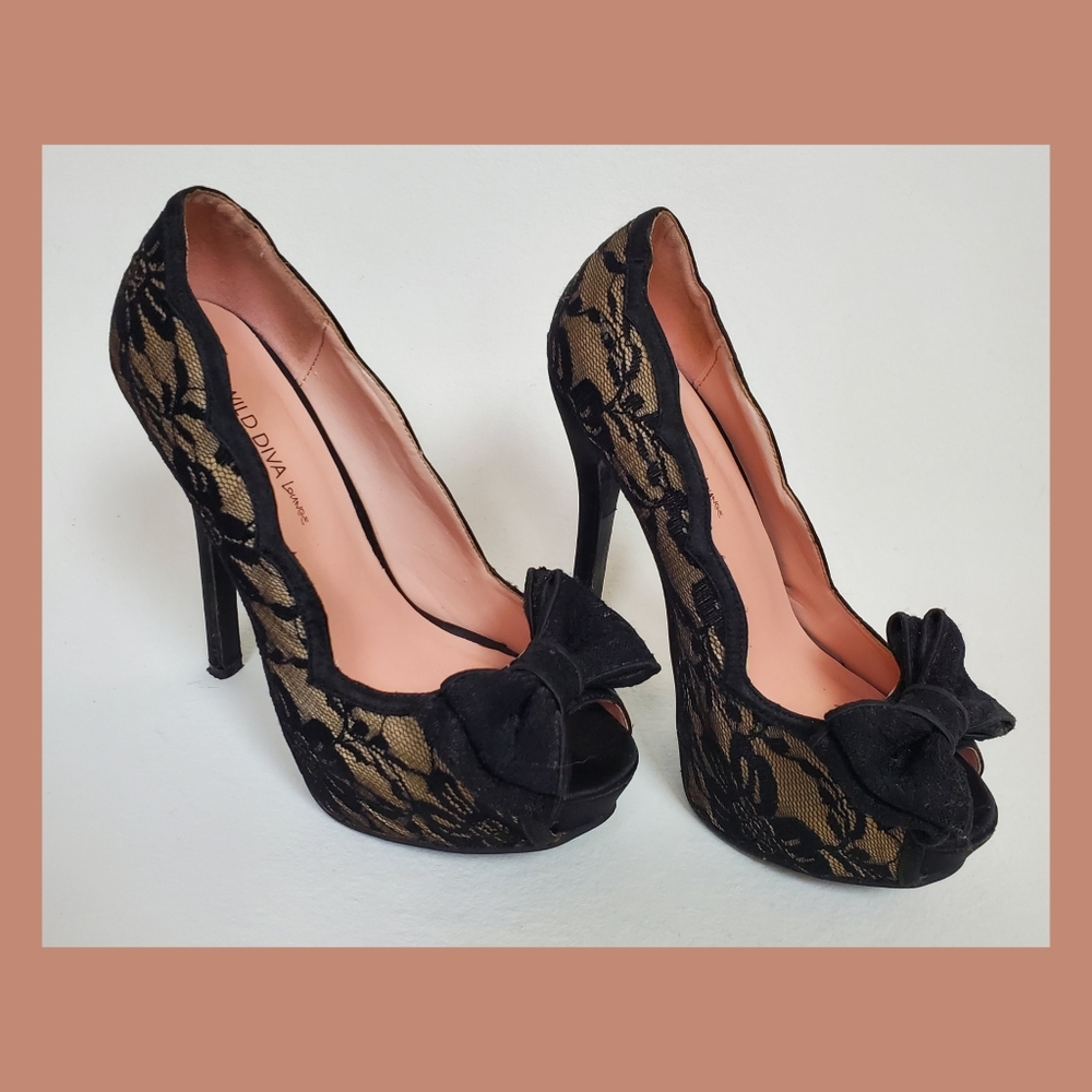 Lace & bow platform heels - Picture 1 of 10